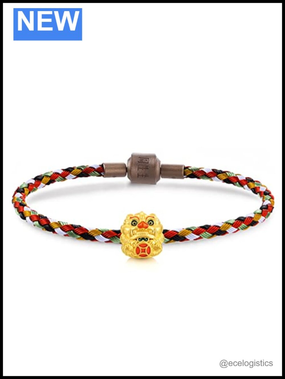 999 24K Pure Gold Pixiu Mini Charm Bracelet with Enamel Coating